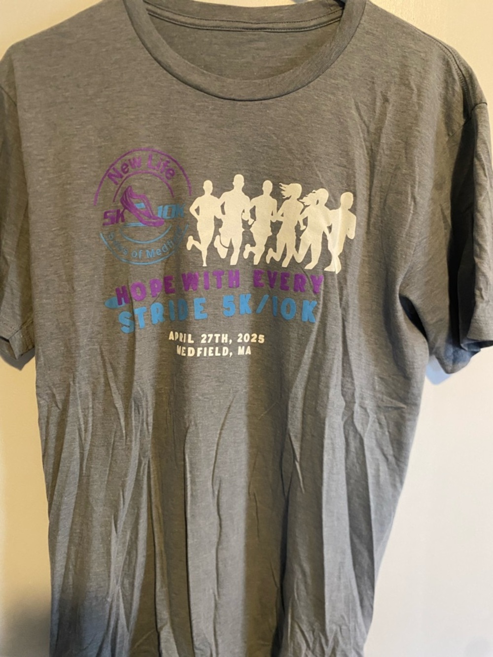 Hope With Every Stride 5K/10K Event Tee - Gray with White, Purple, Blue